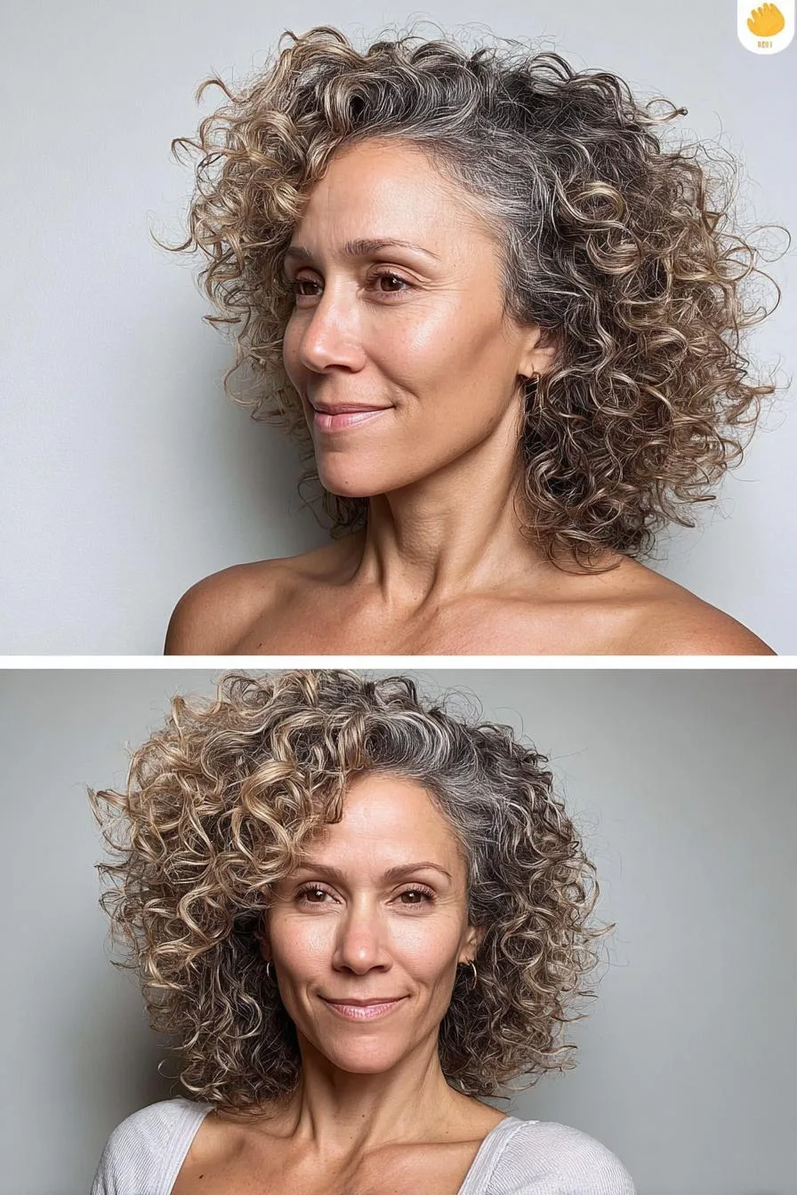 Voluminous Gray Blonde Curls